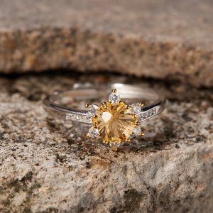 S925 Sterling Silver Natural Citrine Gemstone Ring